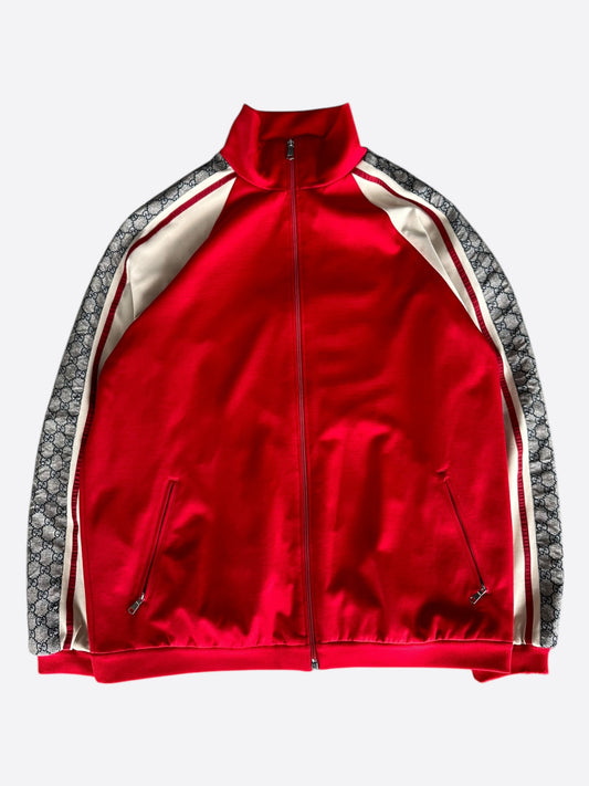 Gucci Red GG Monogram Striped Track Jacket