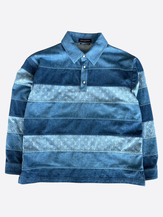 Louis Vuitton Blue Monogram Patchwork Denim Polo Shirt