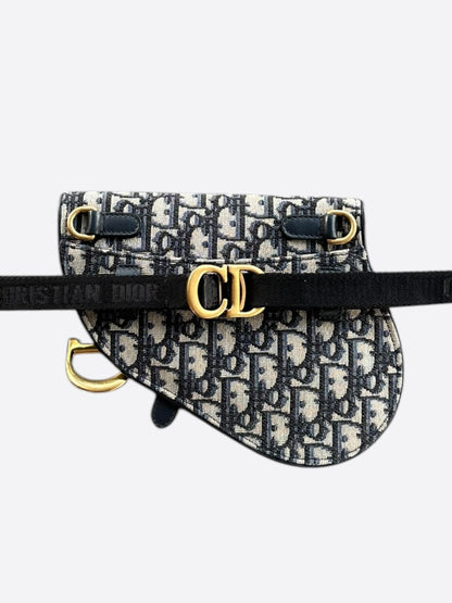 Dior Beige & Blue Oblique Mini Saddle Bumbag