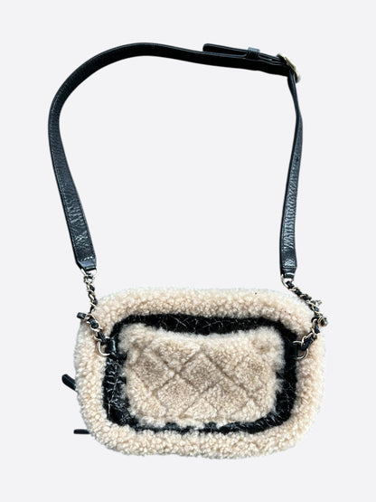 Chanel Beige & Black Crumpled Sheepskin Shoulder Bag