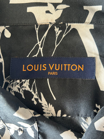 Louis Vuitton Navy & White Leaf Silk Button Up Shirt