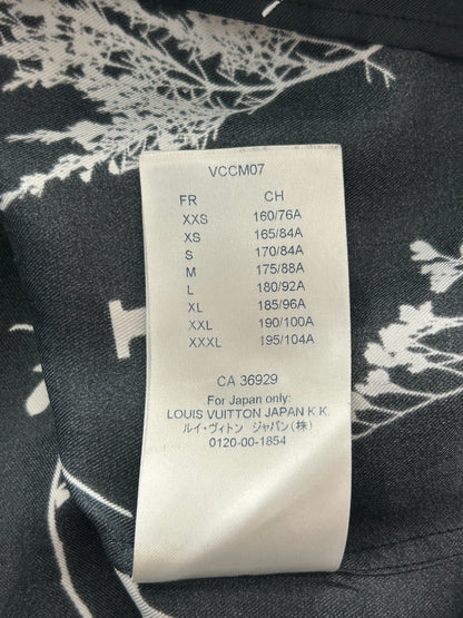 Louis Vuitton Navy & White Leaf Silk Button Up Shirt