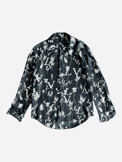 Louis Vuitton Navy & White Leaf Silk Button Up Shirt
