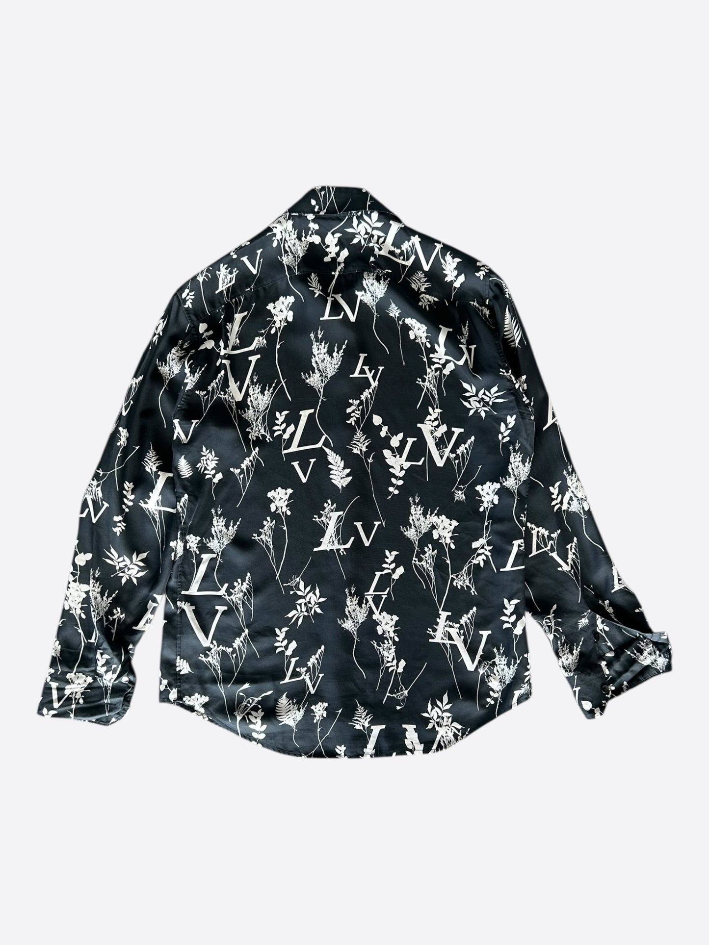 Louis Vuitton Navy & White Leaf Silk Button Up Shirt