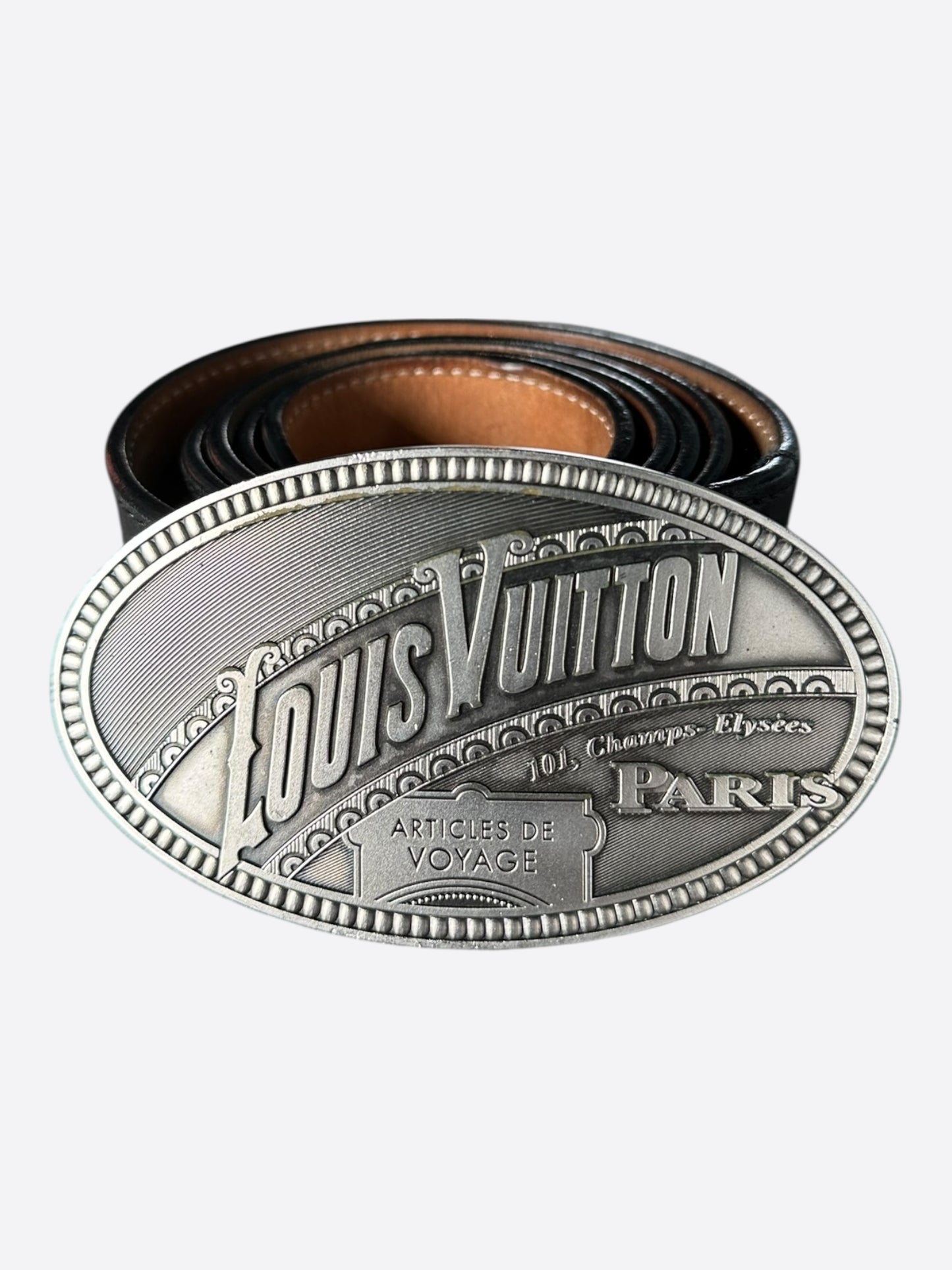 Louis Vuitton Black & Silver El Dorado Oval Belt