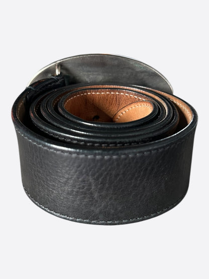 Louis Vuitton Black & Silver El Dorado Oval Belt