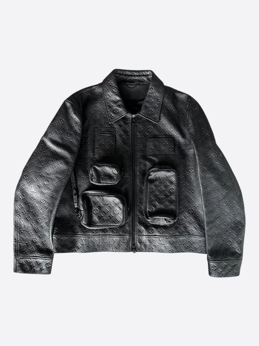 Louis Vuitton Black Embossed Monogram Leather Utility Jacket