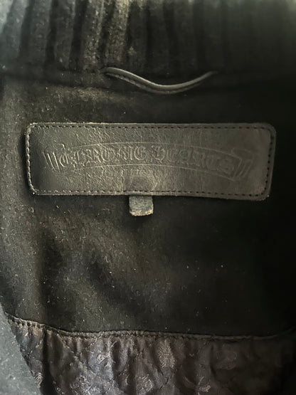 Chrome Hearts Black Leather Cross Patch Varsity Jacket