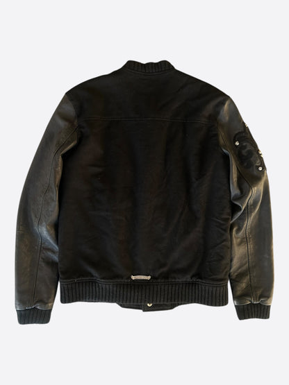 Chrome Hearts Black Leather Cross Patch Varsity Jacket