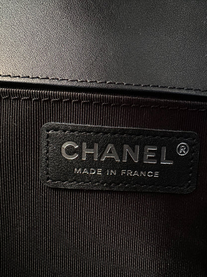 Chanel Black Calfskin Quilted Medium Boy Bag