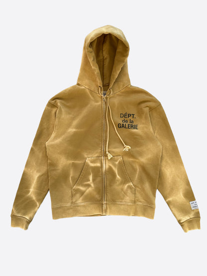 Gallery Dept Tan Sun Faded French Logo Zip Up Hoodie