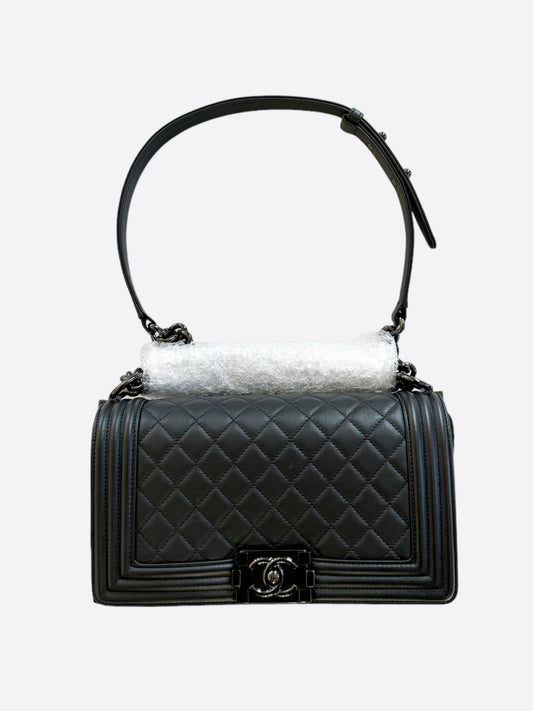 Chanel Black Calfskin Quilted Medium Boy Bag