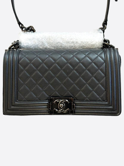 Chanel Black Calfskin Quilted Medium Boy Bag