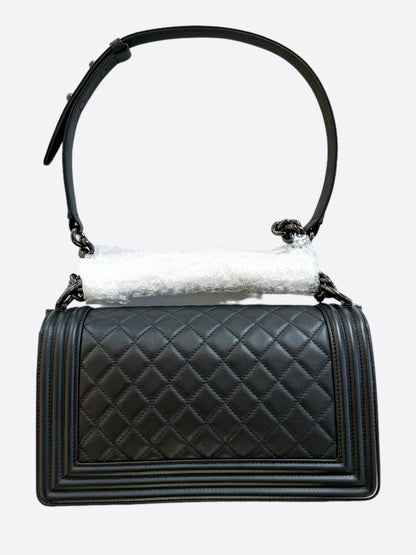 Chanel Black Calfskin Quilted Medium Boy Bag