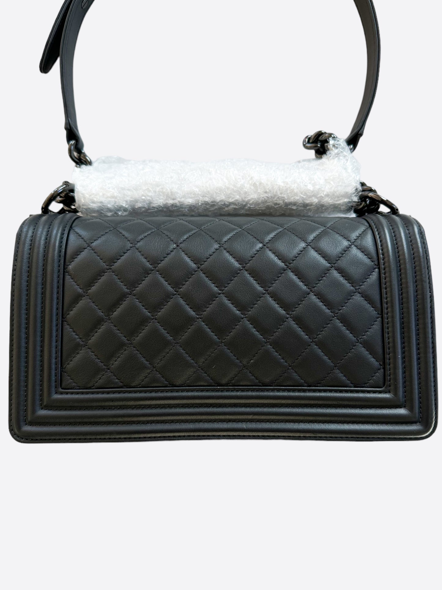 Chanel Black Calfskin Quilted Medium Boy Bag