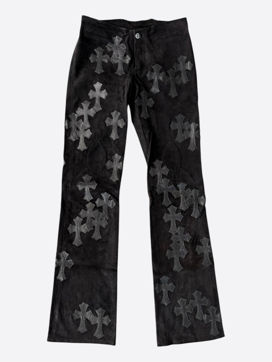 Chrome Hearts Black Suede Fleur Cross Patch Women's Jeans