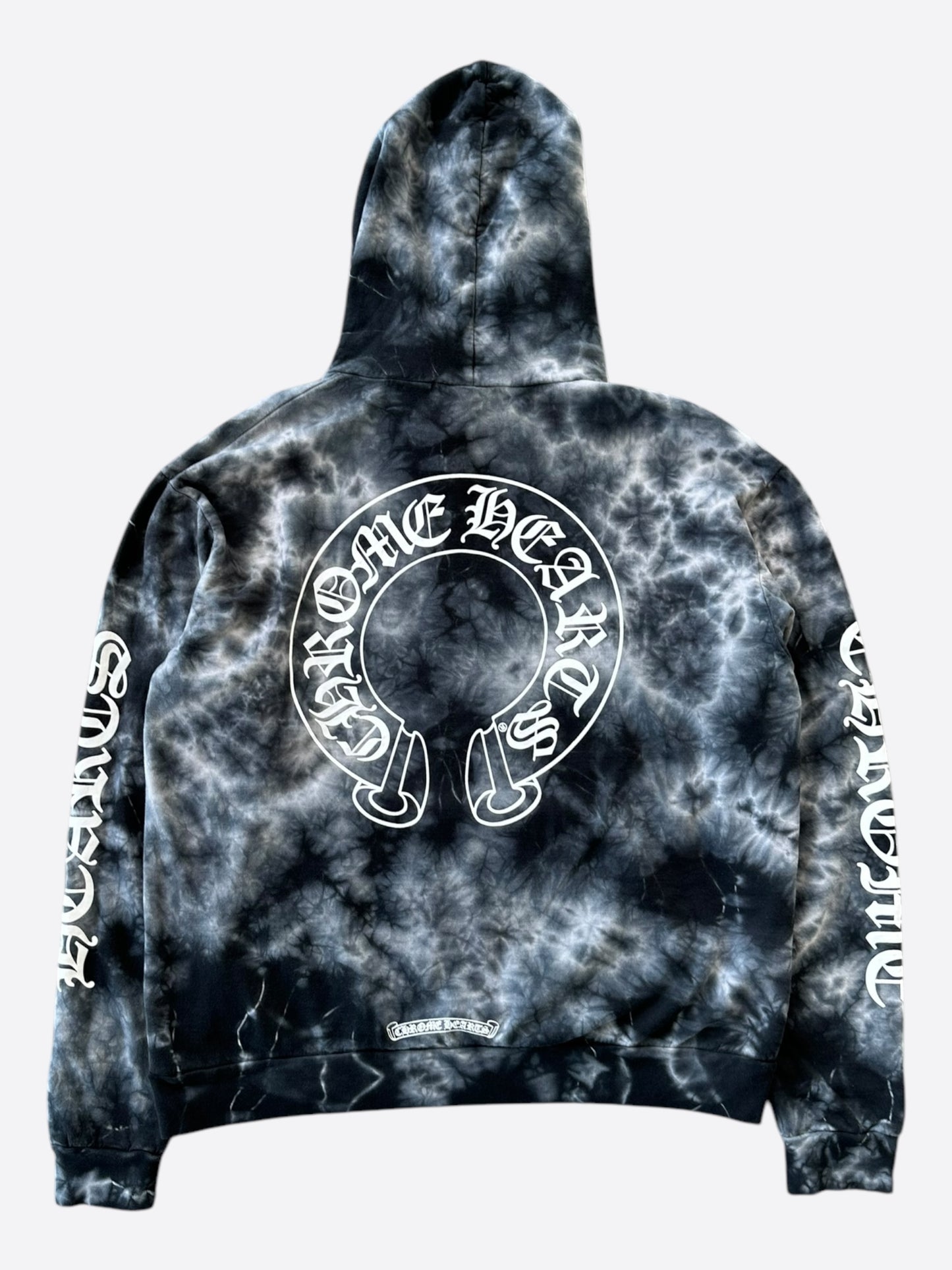 Chrome Hearts Black & White Tie-Dye Horseshoe Logo Hoodie