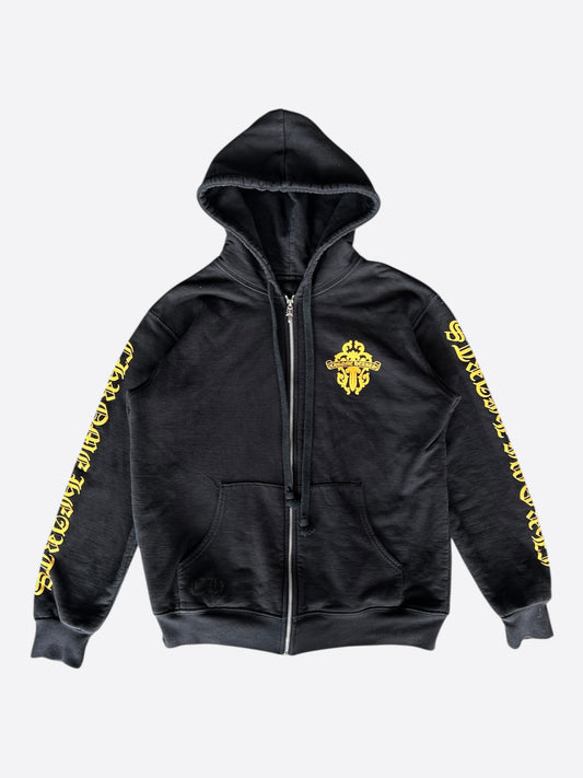 Chrome Hearts Black & Yellow Dagger Logo Zip Up Thermal Hoodie