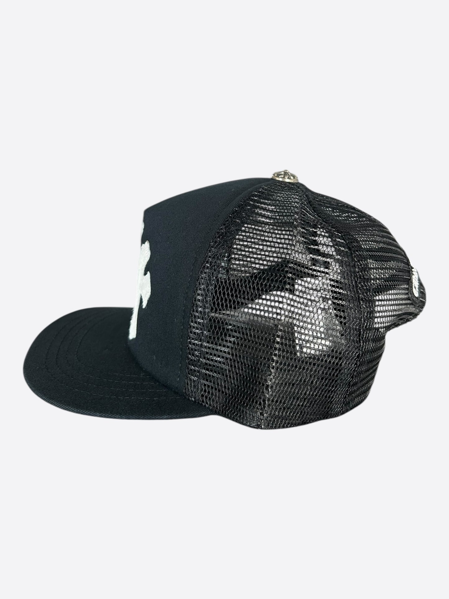 Chrome Hearts Black & White Ponyhair Triple Cross Patch Trucker Hat