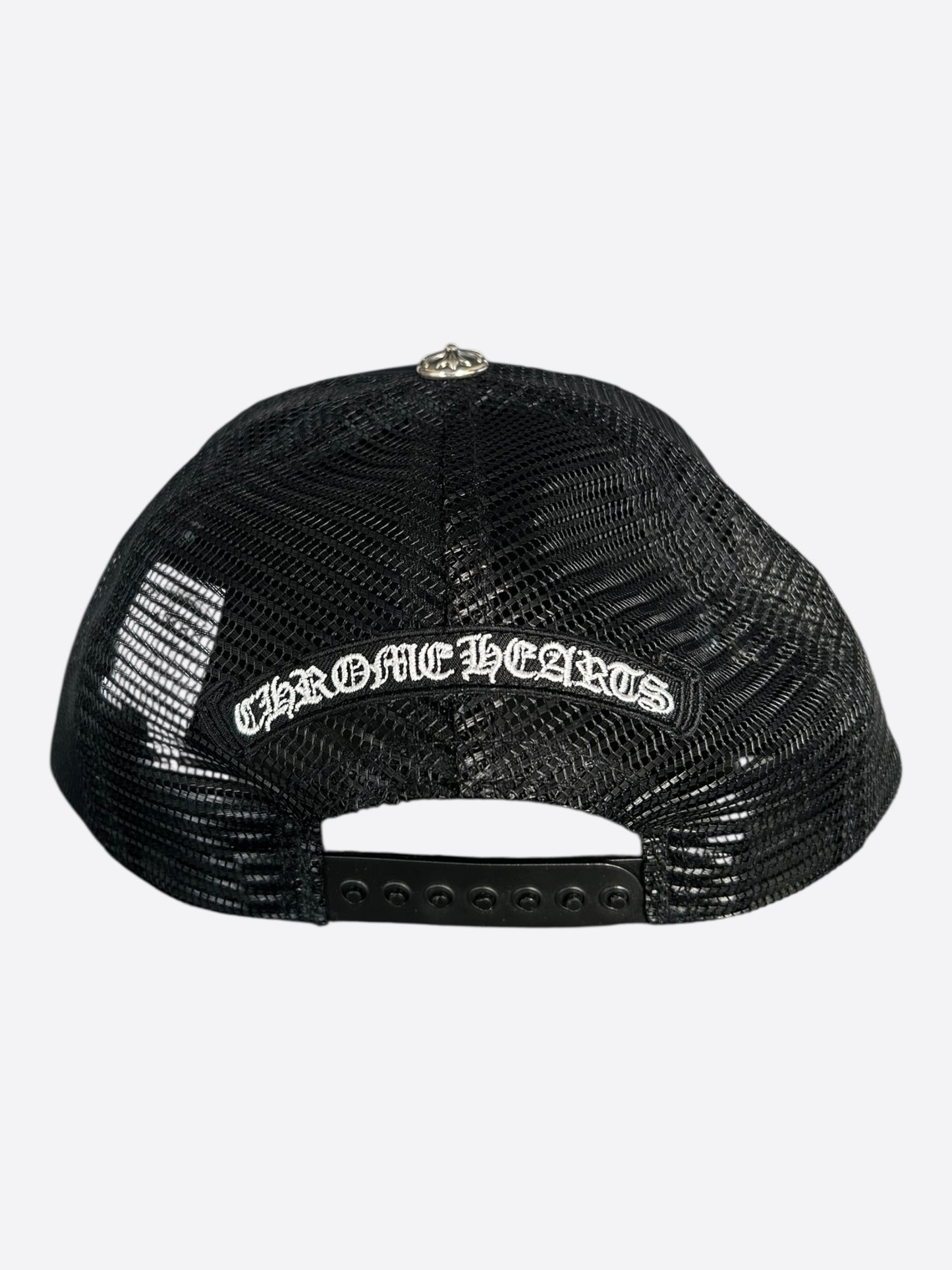 Chrome Hearts Black & White Ponyhair Triple Cross Patch Trucker Hat