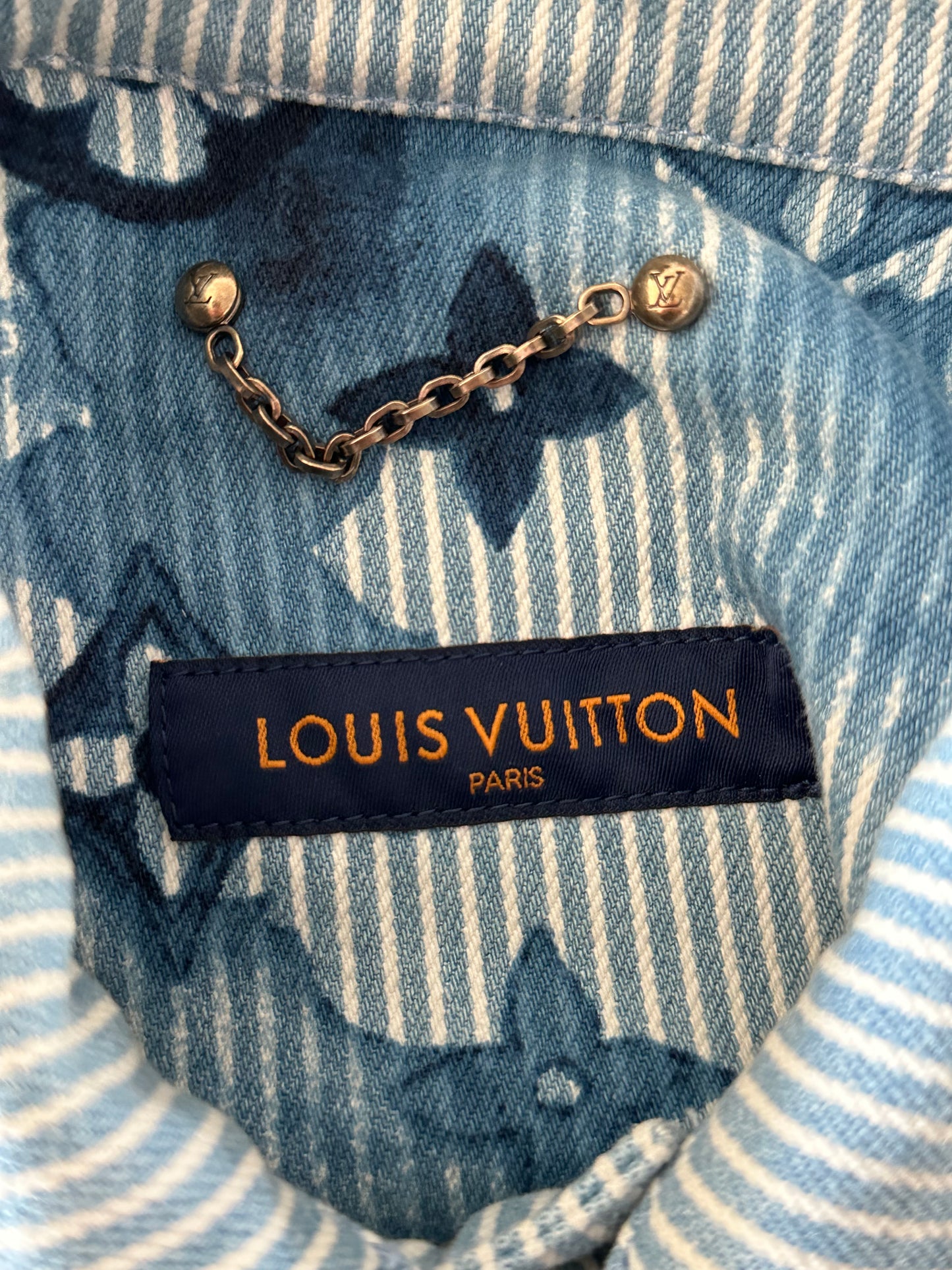 Louis Vuitton Blue Watercolor Monogram Denim Button Up Shirt