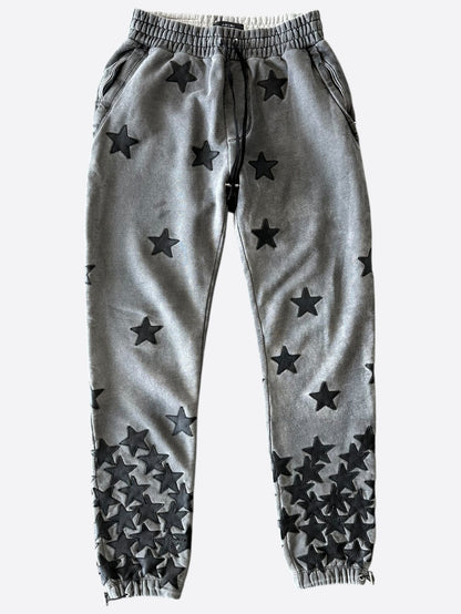 Amiri Chemist Grey & Black Leather Star Applique Sweatpants