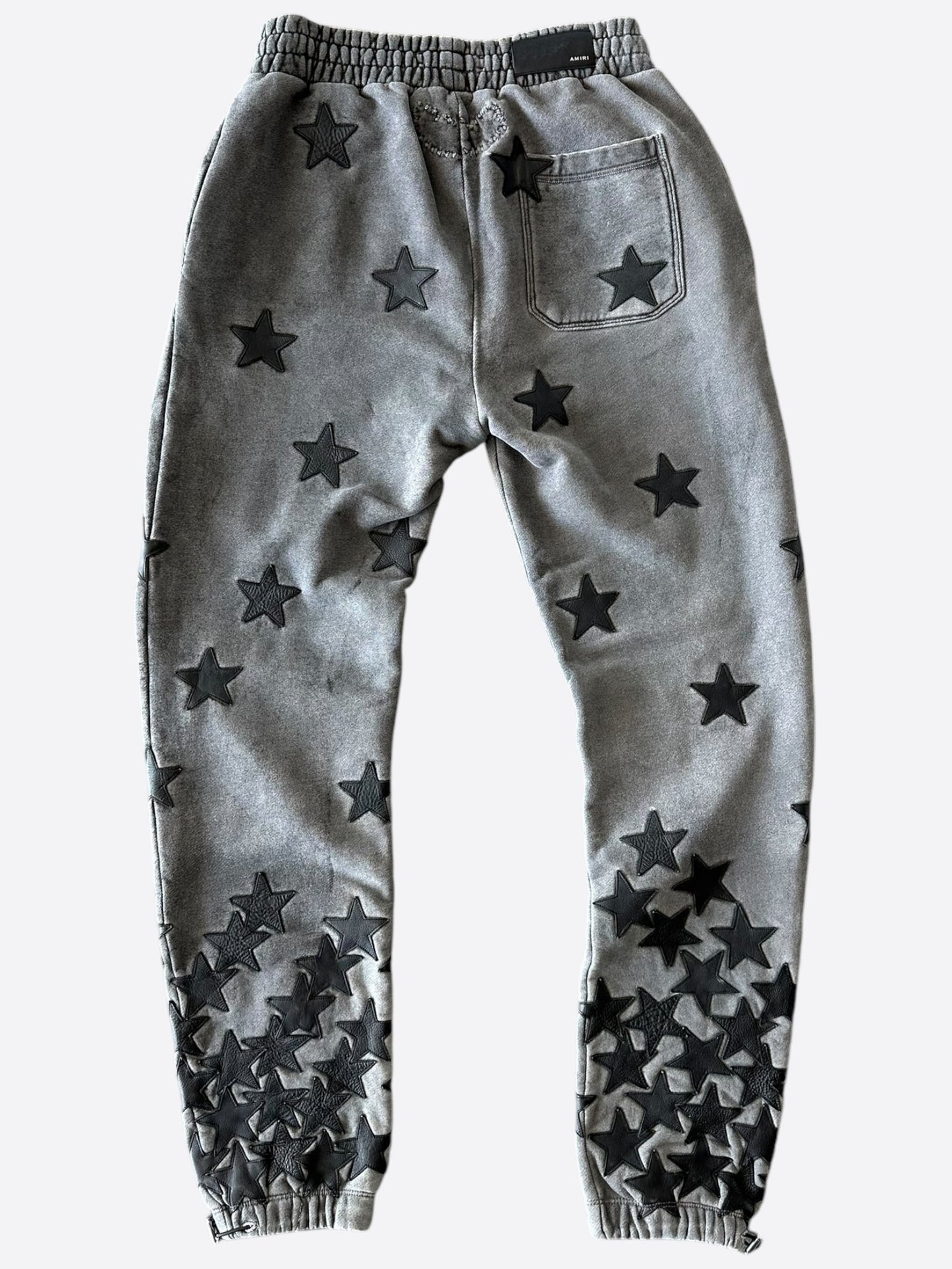 Amiri Chemist Grey & Black Leather Star Applique Sweatpants