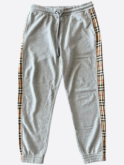 Burberry Grey & Tan Check Striped Sweatpants