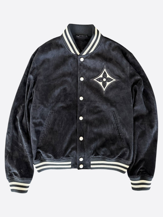 Louis Vuitton Black & White Suede Lambskin Bomber Jacket