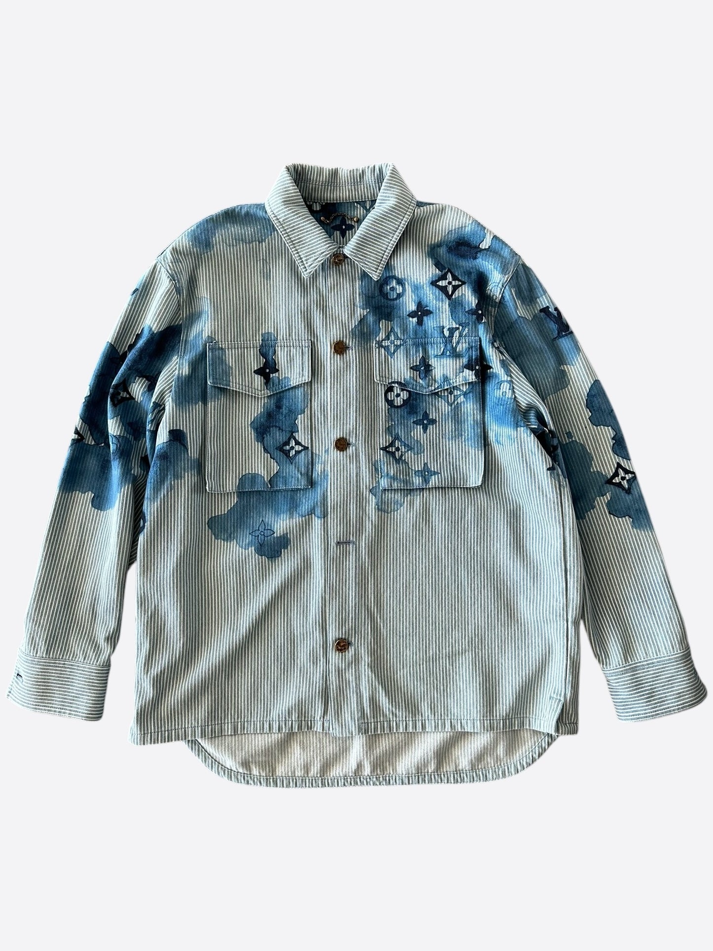 Louis Vuitton Blue Watercolor Monogram Denim Button Up Shirt