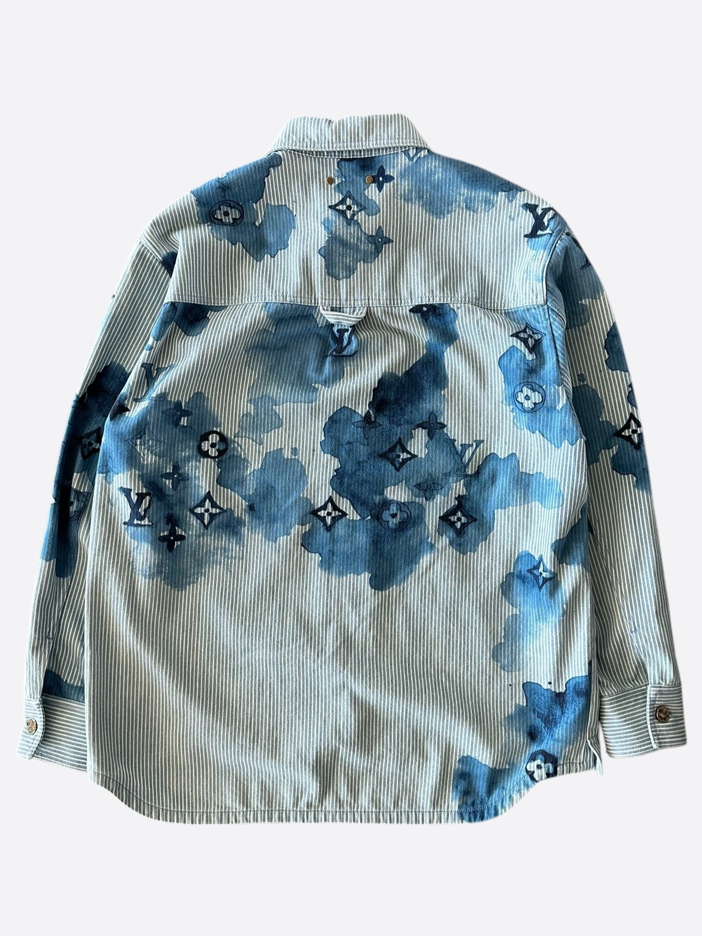 Louis Vuitton Blue Watercolor Monogram Denim Button Up Shirt