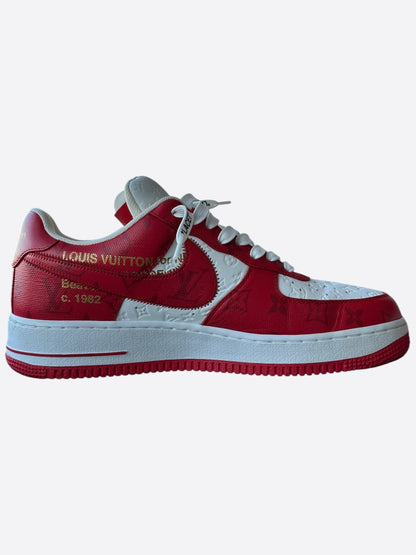 Louis Vuitton Nike Red & White Monogram Air Force 1 Sneakers