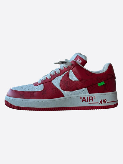 Louis Vuitton Nike Red & White Monogram Air Force 1 Sneakers