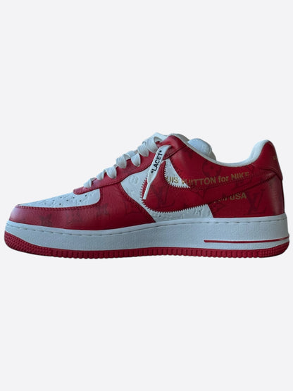 Louis Vuitton Nike Red & White Monogram Air Force 1 Sneakers