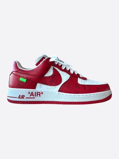 Louis Vuitton Nike Red & White Monogram Air Force 1 Sneakers