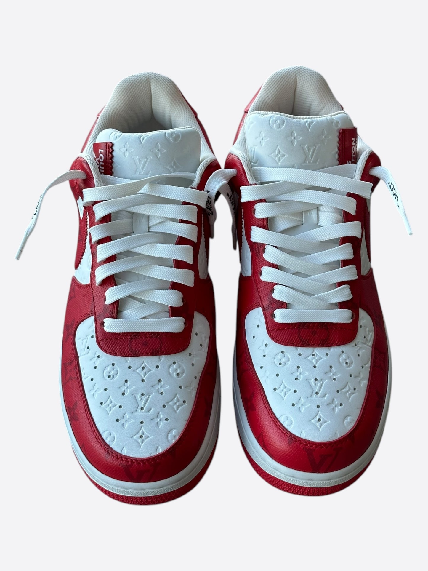 Louis Vuitton Nike Red & White Monogram Air Force 1 Sneakers