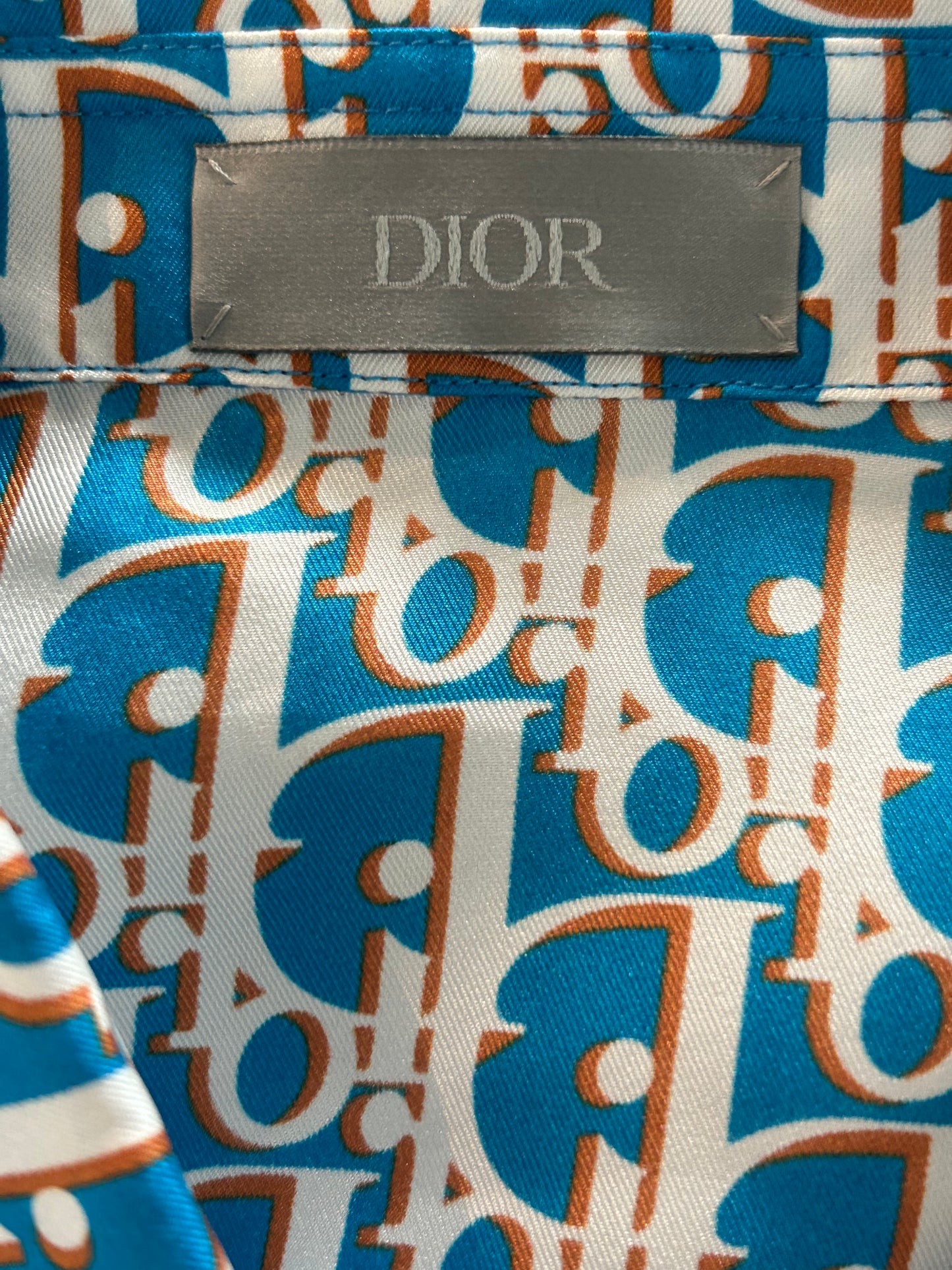 Dior Blue & White Oblique Silk Button Up Shirt