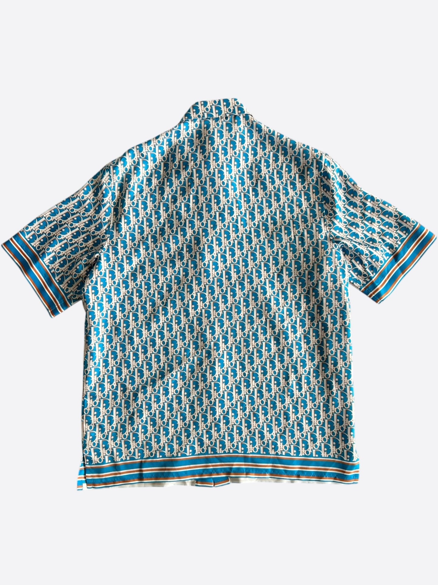 Dior Blue & White Oblique Silk Button Up Shirt