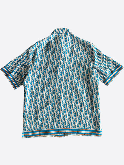 Dior Blue & White Oblique Silk Button Up Shirt