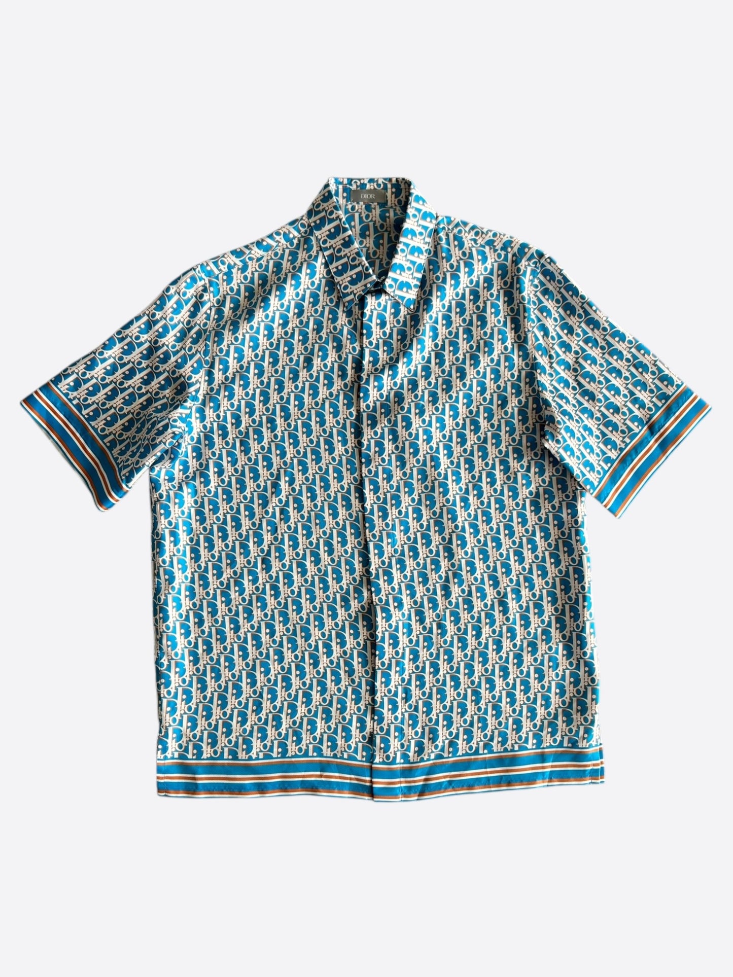 Dior Blue & White Oblique Silk Button Up Shirt