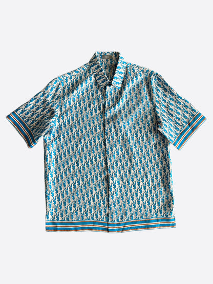 Dior Blue & White Oblique Silk Button Up Shirt
