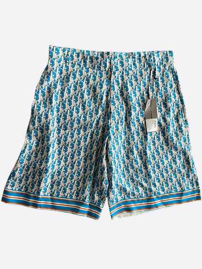 Dior Blue & White Oblique Bermuda Silk Shorts