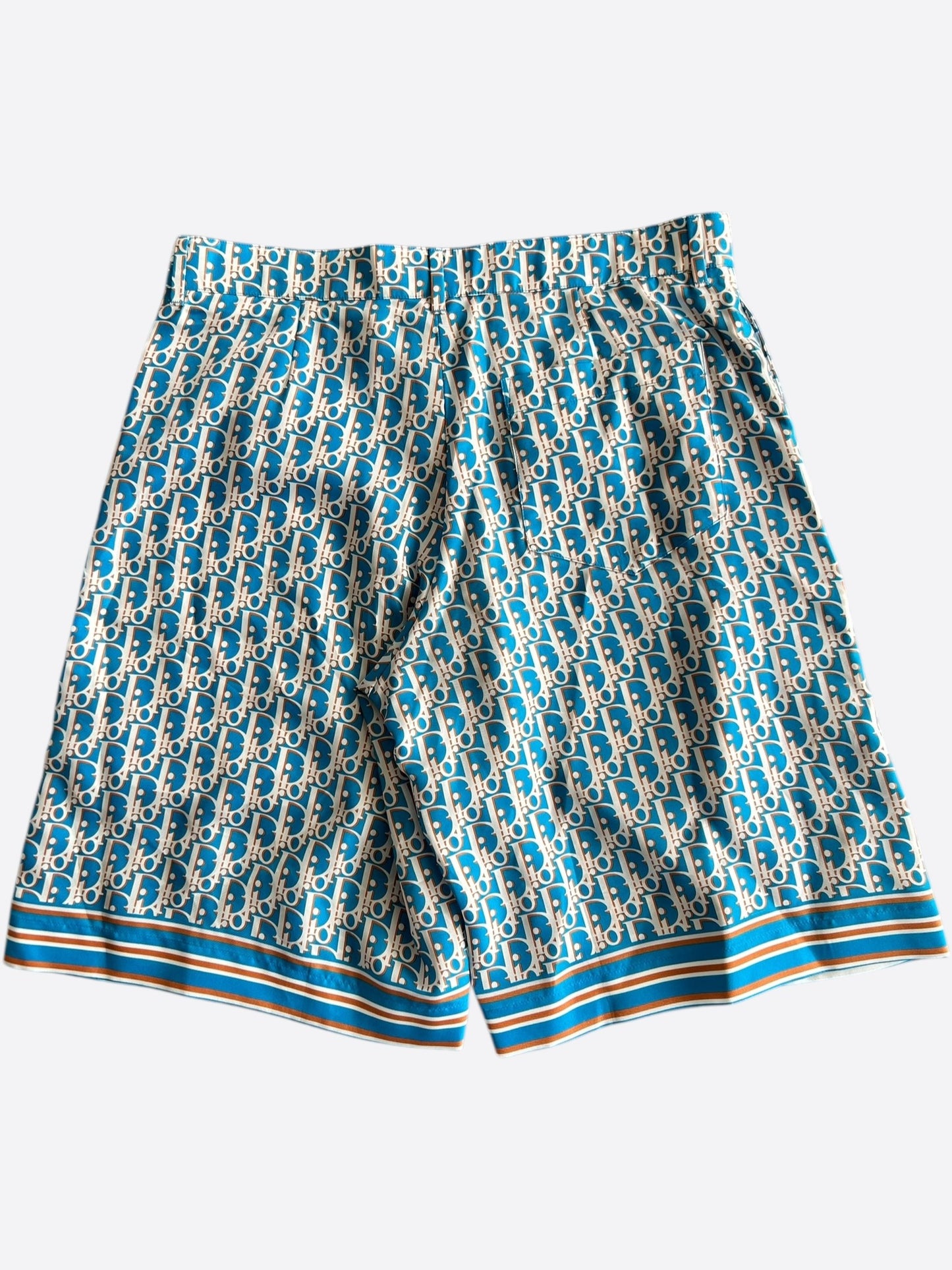 Dior Blue & White Oblique Bermuda Silk Shorts