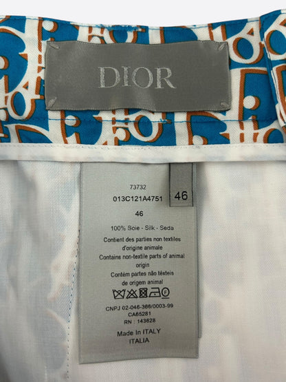 Dior Blue & White Oblique Bermuda Silk Shorts