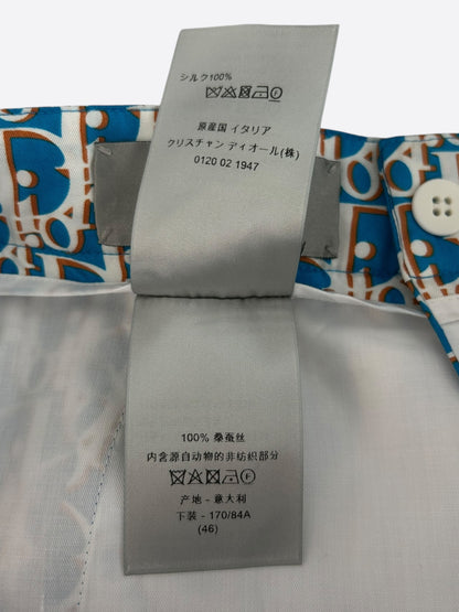 Dior Blue & White Oblique Bermuda Silk Shorts