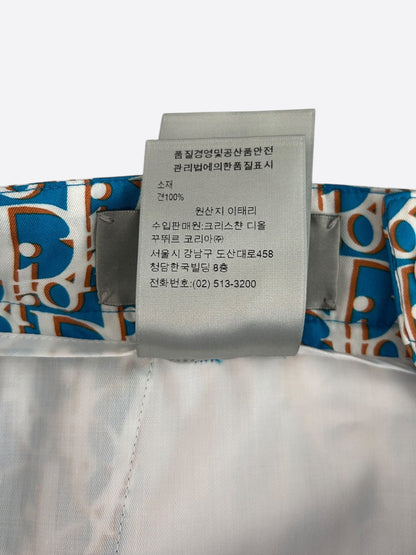 Dior Blue & White Oblique Bermuda Silk Shorts