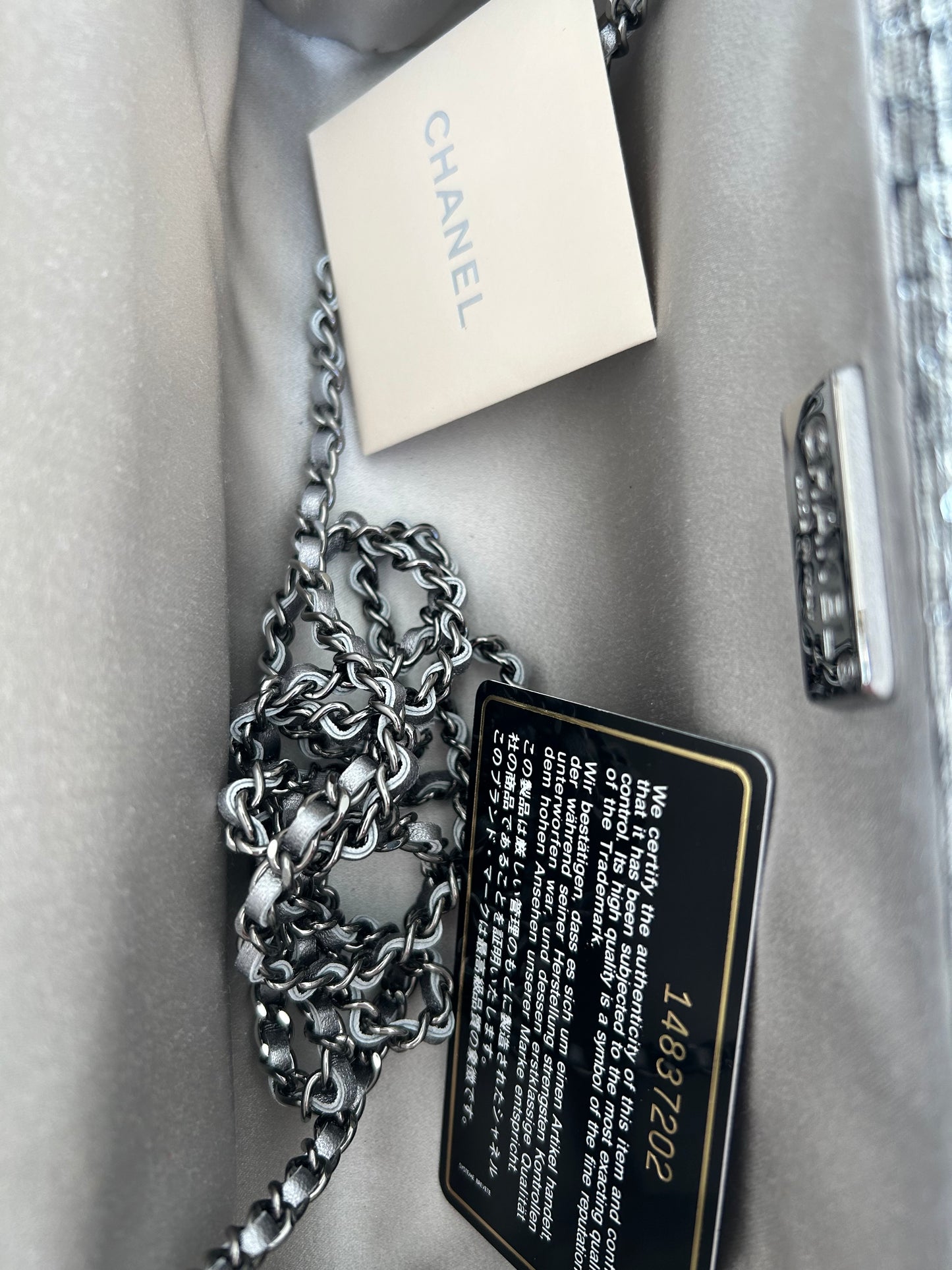 Chanel Silver Python Clutch on Chain Bag