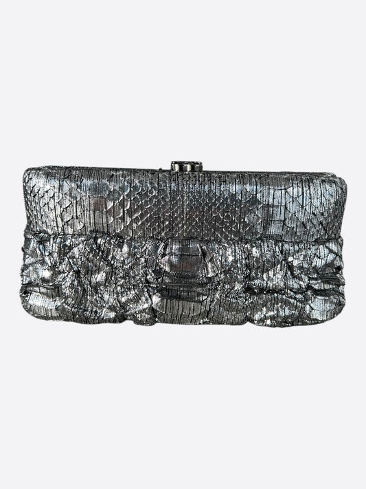 Chanel Silver Python Clutch on Chain Bag