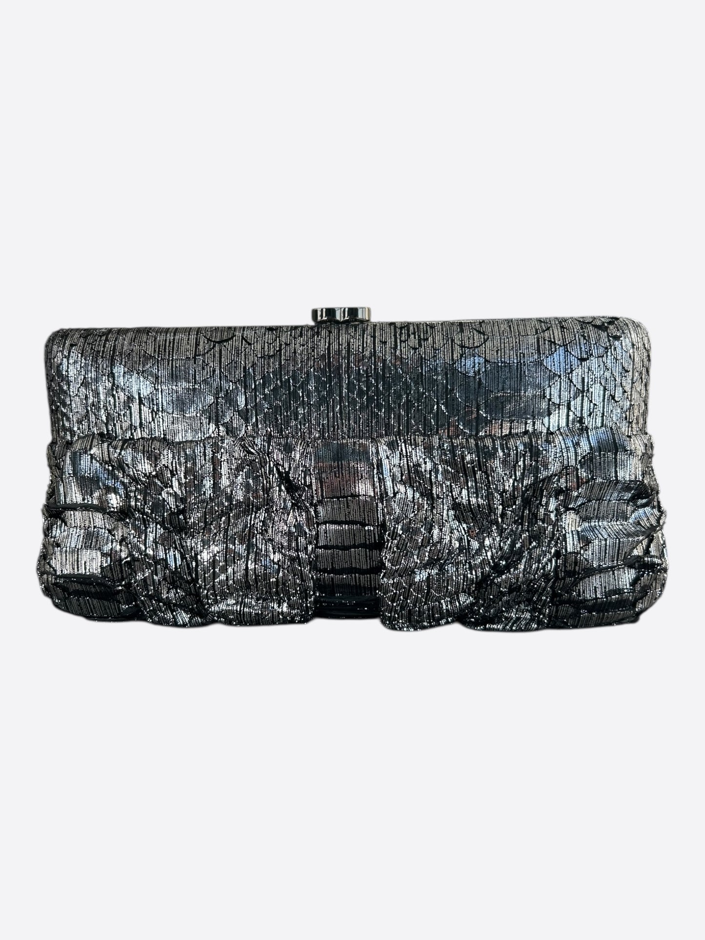 Chanel Silver Python Clutch on Chain Bag