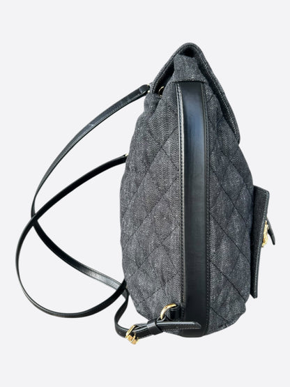 Chanel Dark Grey Denim Quilted Flap Backpack
